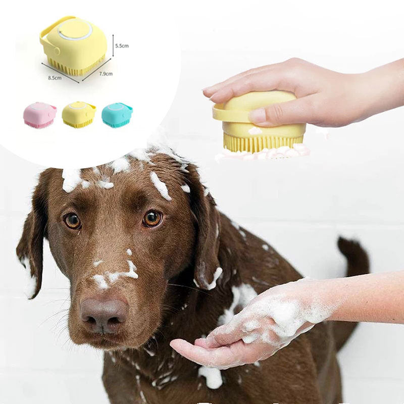 Silicone Dog & Cat Bath Brush – Grooming Gloves with Shampoo Dispenser for Easy Cleaning - Doggy Dreamland