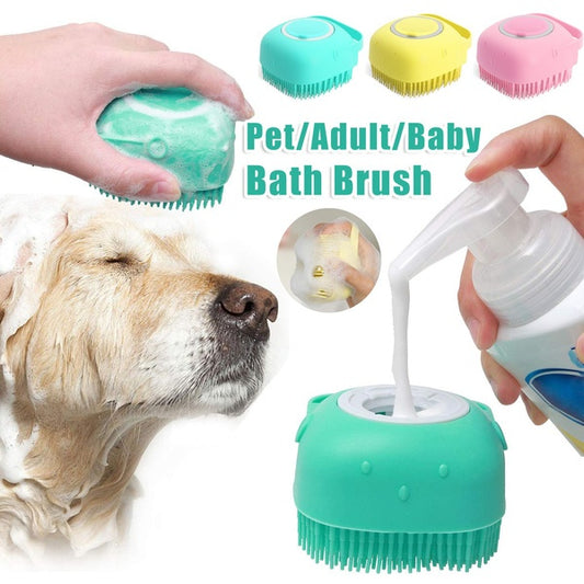 Silicone Dog & Cat Bath Brush – Grooming Gloves with Shampoo Dispenser for Easy Cleaning - Doggy Dreamland