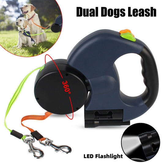 Retractable Dual Pet Leash with Light